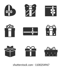 gift boxes of various shapes, monochrome icons set. simple symbols collection