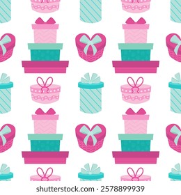 Gift boxes vector flat seamless pattern