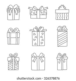 Gift boxes. Vector icons, hand-drawn.