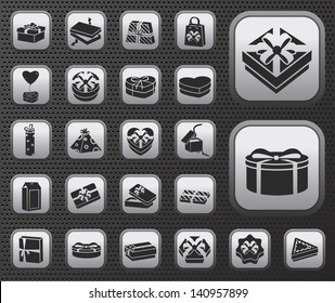 gift boxes vector icons set on metal plates