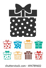 Gift boxes vector icons set isolated over white. Decoration pattern for birthday gift illustration