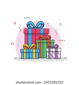 Gift Boxes Vector Illustration. Beautiful Presents Gifts Flat Design for kids