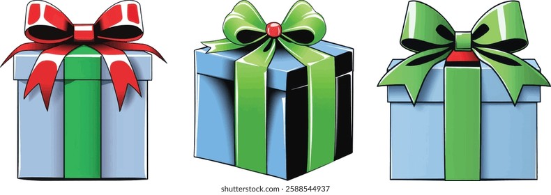 Gift Boxes Vector Illustration Set, Isolated on White Background