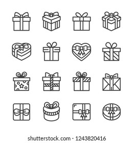 Gift boxes vector line icon set