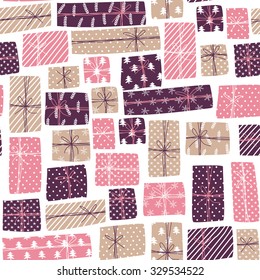 Gift boxes vector seamless pattern