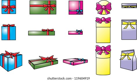 gift boxes vector template in top, side and 3 dimensions views