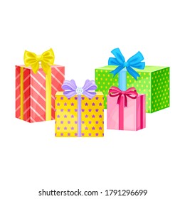 Gift Boxes Wrapped in Colorful Cover Paper and Tied with Ribbon Vector Illustration