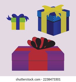 Gift Boxes Wrapped in Paper and Tied with Ribbon as Holiday Symbols Vector Set
