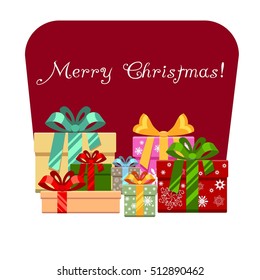 Gift boxes for Xmas or christmas wait for you. Design elements. Gift card or invitation. Vector illustration.