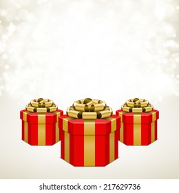 Gift boxexs and light christmas vector background. Greeting card or invitation. Eps 10. 