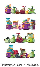 Gift box.Presents.Gifts set in a row.Vector set of various gift boxes and gift bags.
Gifts for the holidays.Mountain gifts.Shopping.Bright design.Packaging from the designer.Vector Illustration
