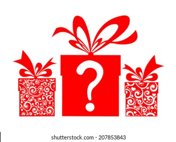 Gift boxs with a question mark. Vector Illustration 