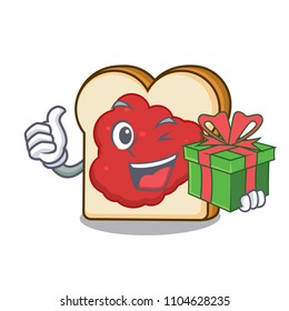 With gift bread with jam mascot cartoon