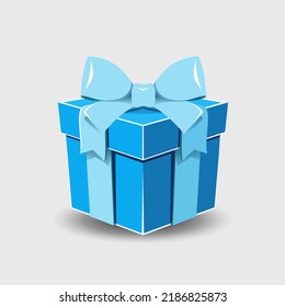 Gift bright box with a ribbon bow on a gray background.
   Realistic vector icon for gift,
   birthday or wedding banners
