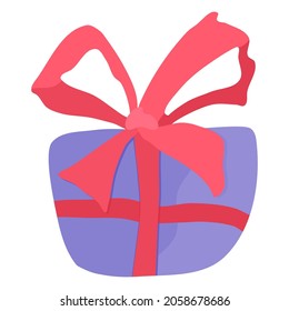 gift with a bright pink bow. illustration flat style vector stock image