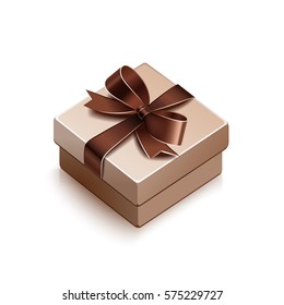 Gift with brown bow isolated on white. Vector illustration