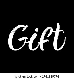 Gift brush hand drawn paint on black background. Design lettering templates for greeting cards, overlays, posters