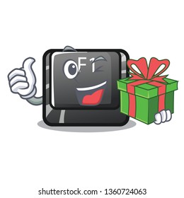 With gift button f1 cartoon on the keyboard