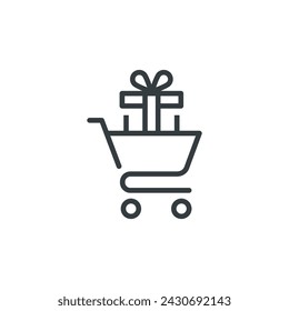 Regalo comprar carrito de compras icono de compra, ilustración vectorial