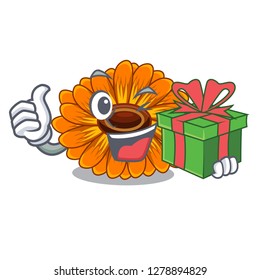 With gift calendula flower in the mascot stem