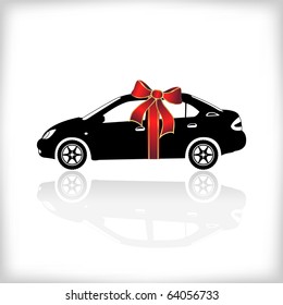 Gift car with red bow, vector illustration