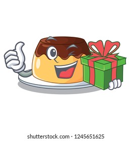 With gift caramel chocolate pudding on cartoon funny
