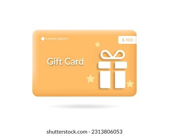 Tarjeta de regalo vector 3D. Programa de fidelidad, tarjeta de bonificación de regalo del cliente