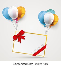 Gift card with balloons on the gray background. Eps 10 vector file.
