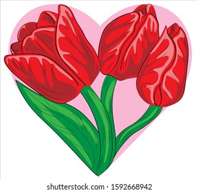 
Gift card Beautiful red tulips for Valentine's Day.