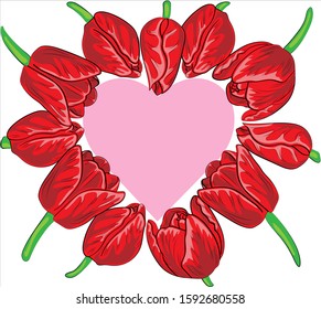 Gift card Beautiful red tulips for Valentine's Day.  Heart shaped flowers.  
February 14 and March 8 postcard for the girl. space for text.