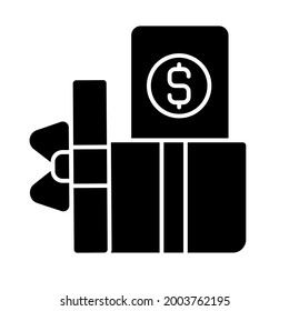 Gift card black glyph icon. Debit card. Purchase and money. Using funds. Voucher and certificate. Reward and accrual of bonuses. Silhouette symbol on white space. Vector isolated illustration