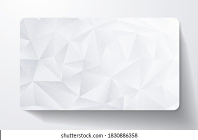 Tarjeta de regalo con fondo de polígono abstracto en blanco, patrón de polos geométrico (textura de forma triangular de plata). Fondo blanco útil para tarjeta de descuento, tarjeta de visita, promoción