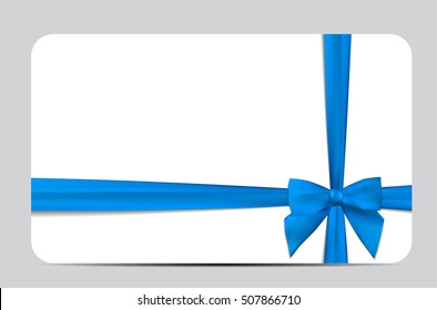 Gift Card With Blue Ribbon And Bow. Vector Illustration EPS10