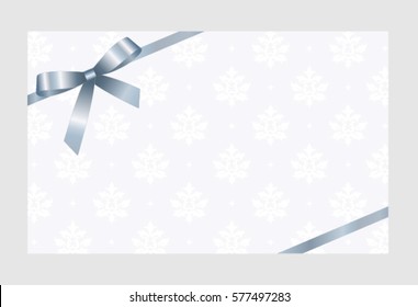 Gift Card With Blue Ribbon And A Bow on a background.  Gift Voucher Template.  Vector image.