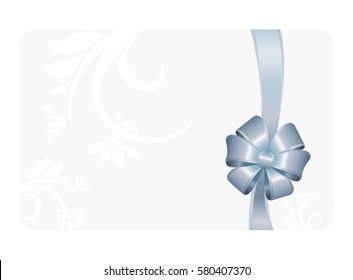 Gift Card With Blue Ribbon And A Bow on white background.  Gift Voucher Template.  Vector image.