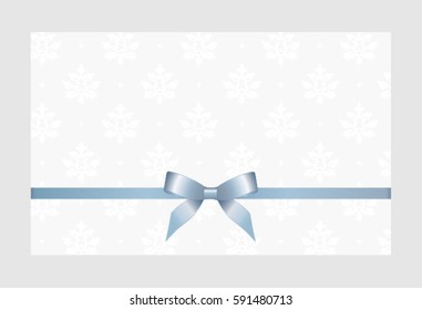 Gift Card With Blue Ribbon And A Bow on a background.  Gift Voucher Template.  Vector image.