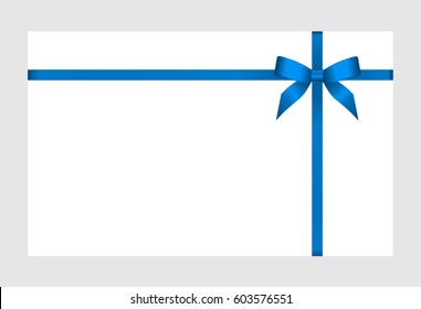 Gift  Card With Blue Satin Ribbon And A Bow, has space for text on white background. Vector image.