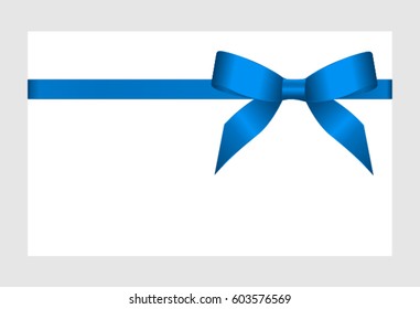 Gift  Card With Blue Satin Ribbon And A Bow, has space for text on white background. Vector image.