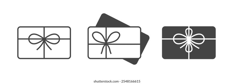 Gift card with bow line icon set. Present box for holiday, birthday. Christmas Certificate. Vector illustration