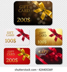 Gift Card With Bows Big Set, Isolated on Transparent Background, With Gradient Mesh, Vector Illustration