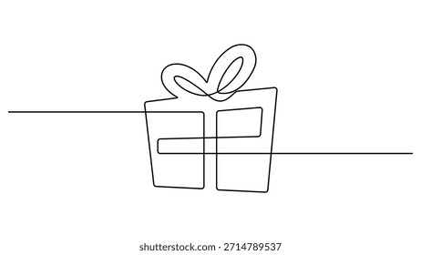 Tarjeta de regalo. Caja de regalo, estilo de dibujo continuo de una línea, diseño de Vector, evocando sensaciones de felicidad, generosidad y ocasiones especiales, caja de regalo de San Valentín, dibujo de una línea, Ilustración vectorial