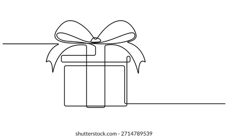 Cartão-presente. Gift Box , estilo de desenho contínuo de uma linha, design vetorial, Evocando sentimentos de felicidade, generosidade e ocasiões especiais, Dia dos Namorados Gift box um desenho de linha, Ilustração vetorial