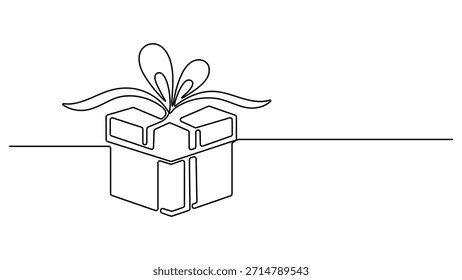 Cartão-presente. Gift Box , estilo de desenho contínuo de uma linha, design vetorial, Evocando sentimentos de felicidade, generosidade e ocasiões especiais, Dia dos Namorados Gift box um desenho de linha, Ilustração vetorial