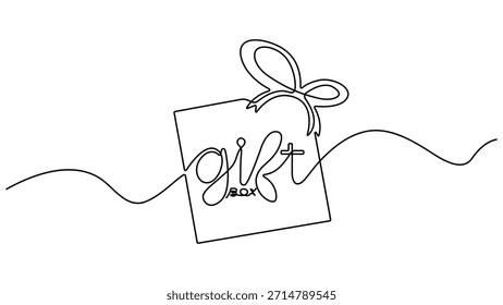 Cartão-presente. Gift Box , estilo de desenho contínuo de uma linha, design vetorial, Evocando sentimentos de felicidade, generosidade e ocasiões especiais, Dia dos Namorados Gift box um desenho de linha, Ilustração vetorial