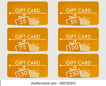 Gift Card With A Gift Box. Realistic Gift Card With A Gradient Background Color. Set Of Vector Illustrations.