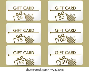 Gift card with a gift box. Set of vector illustrations.