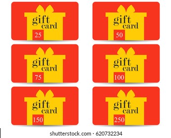 Gift card with a gift box. Set vector illustration