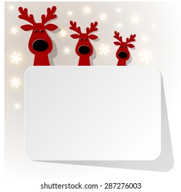 gift card Christmas Reindeer red on a white background with snowflakes