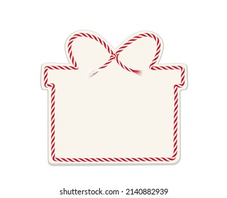 Gift card with cord string border, blank card,
Vector illustration isolated on white background
