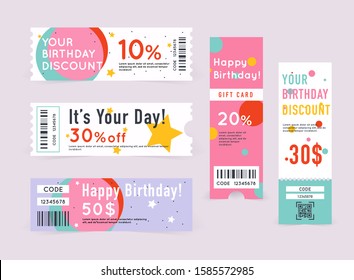 Gift Card With Coupon Code. Happy Birthday Coupon Illustration.